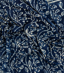 Indigo Woven Jaipur Cotton Saree With Printed Floral Vine Motifs-JC1421
