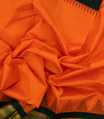 Mango Yellow Handloom Korvai Silk Cotton Saree With Green Temple Border-SC3898