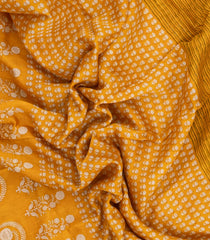 Mustard Printed Chanderi Cotton Saree With Floral Motifs-CC1731