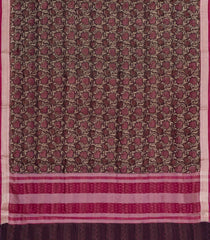 Maroon Printed Chanderi Cotton Saree With Checks & Floral Motifs-CC1611