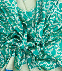 Turquoise Handloom Organza Satin Soft Silk Saree With Floral Jaal Motifs-SO4062