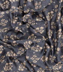 Dark Grey Printed Tussar Silk Saree With Floral Motifs-TU3634