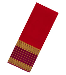 Red Woven Mysore Silk Saree With Contrast Ganga Jamuna Border-MS3205