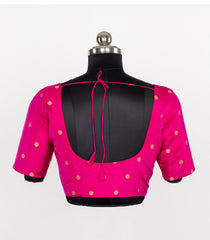 Pink  Readymade Tussar Silk Blouse With Zari Buttas-RB5249