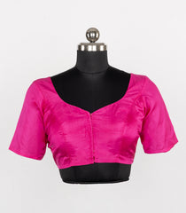 Hot Pink Readymade Plain Silk Blouse With Elbow Sleeve-RB5258