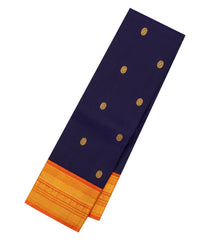 Navy Blue Handloom Korvai Kanchipuram Silk Saree With Orange Border-KA14008