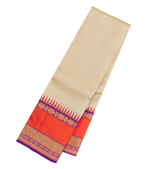 Taupe Handloom Korvai Kanchipuram Silk Saree With Contrast Border-KA15508