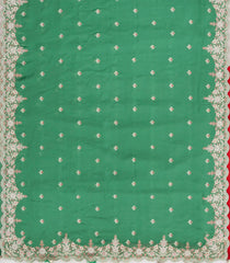 Aquamarine Woven Synthetic Blended Saree With Embroidered Floral Motifs-EN1989