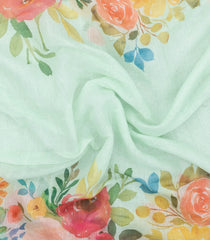 Mint Green Printed Synthetic Linen Saree With Floral Motifs-SY0122