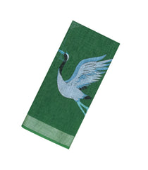 Sea Green Printed Art Linen Saree With Zari Border-BL5550