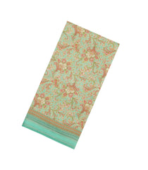 Aquamarine Printed Tussar Silk Saree With Floral Motifs-TU3633