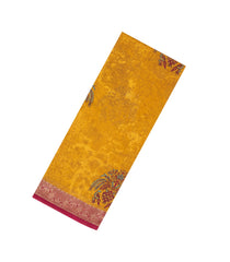 Mustard Printed Chanderi Cotton Saree With Contrast Zari Border-CC1673