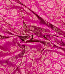 Hot Pink Woven Mysore Silk Saree With Floral Vine Motifs-MS3442