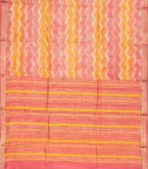 Peach Handloom Tussar Silk Saree With Printed Wave Motifs-TU2659