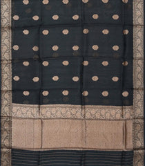 Black Handloom Banarasi Organza Silk Saree With Floral Motifs-BE1402