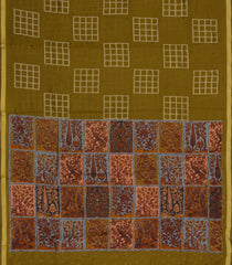 Olive Green Printed Art Chanderi Saree With Zari Border-BL5015