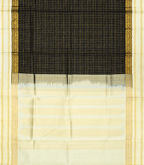 Black Handloom Korvai Silk Cotton Saree With Zari Checks & Contrast Border-SC3443