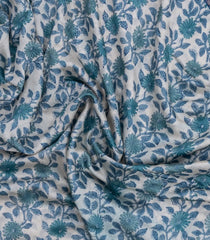Indigo Printed Chanderi Cotton Saree With Zari Border-CC1583