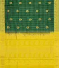 Green Handloom Silk Cotton Saree With Checks & Buttas-SC4740