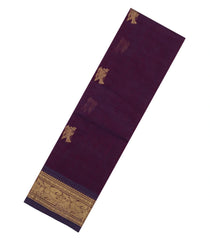 Dark Magenta Handloom Kanchi Cotton Saree With Peacock Buttas-KC1725