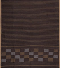 Black Handloom Bengal Cotton Saree With Dotted Stripes-BG1633