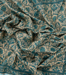 Beige Handloom Chanderi Cotton Saree With Blue Printed Floral Motifs-CC1304