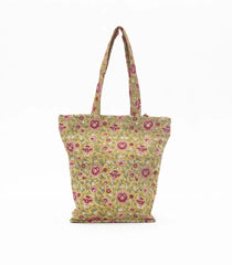 Yellow Handmade Tote Bag With Printed Motifs (14"H X 10"W X 8"D)-ACS1056