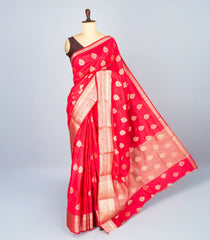 Dark Peach Woven Art Tussar Silk Saree With Floral Motifs-BL4628