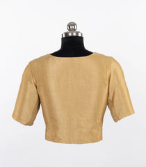 Beige Raw Silk V-Split Blouse-RB5265