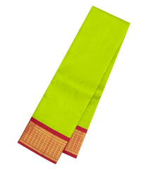Neon Green Handloom Korvai Kanchipuram Silk Saree With Crimson Border-KA15886