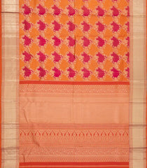 Orange Handloom Kanchipuram Silk Saree With Meena Floral Motifs-KA13573