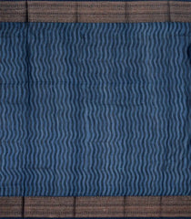 Indigo Woven Chanderi Cotton Saree With Printed Stripes