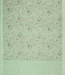 Turquoise Woven Linen Saree With Printed Elephant & Floral Motifs-LI0671