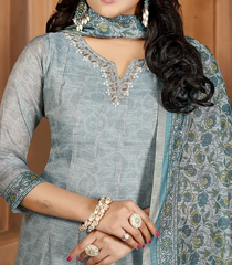 Ice Blue Printed Anarkali Set: RC5527