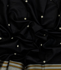 Black Handloom Kanchipuram Silk Saree With Thread Buttas-KA15178
