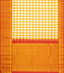 Mustard & White Handloom Korvai Kanchipuram Silk Saree With Checks & Buttas-KA16680