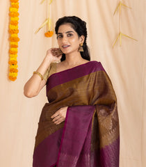 Oil Mustard Handloom Soft Silk Saree With Checks & Contrast Border-KA13979