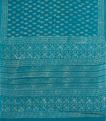 Cyan Printed Jaipur Cotton Saree With Printed Floral Motifs-JC1783