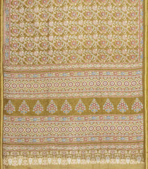 Beige Printed Chanderi Cotton Saree With Floral Motifs-CC1482