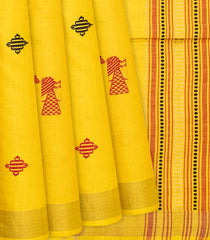 Yellow Handwoven Tussar Silk Saree With Diamond Motifs-Yellow