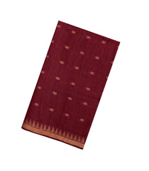 Crimson Woven Tussar Silk Saree With Floral Motifs & Contrast Border-TU3552