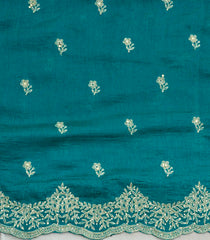Cyan Woven Synthetic Blended Saree With Embroidered Motifs-EN2065