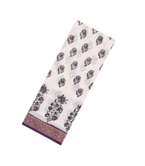Off White Printed Chanderi Cotton Saree With Lilac Zari Border-CC1682