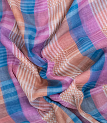 Multi Colour Printed Synthetic Linen Saree With Checks-SY0603
