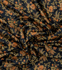 Midnight Blue Printed Tussar Silk Saree With Floral Motifs-TU3612
