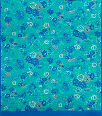 Cyan Printed Pure Satin Silk Saree With Floral Motifs-PS0951