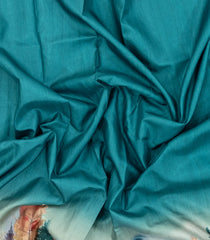 Cyan Printed Synthetic Tussar Saree With Zari Strip Border-BL5387