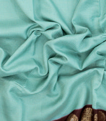 Turquoise Woven Blended Viscose Saree With Zari Checks & Contrast Border-BL5510