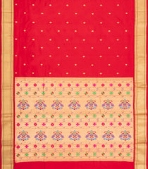 Red Handloom Paithani Silk Saree With Meena Buttas-PA1116