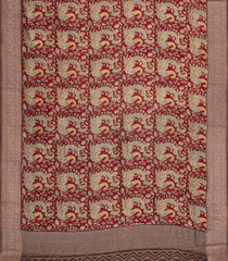 Crimson Printed Chanderi Cotton Saree With Zari Border-CC1503